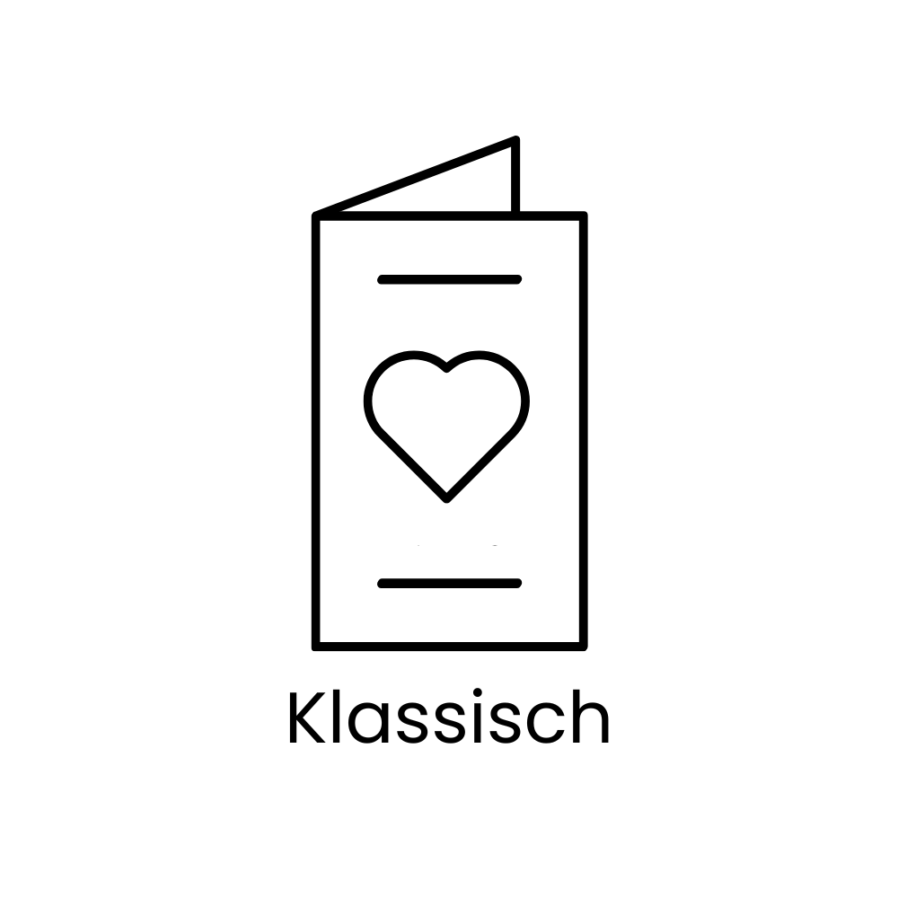 Menükarte mit Herz und Text darunter: Klassisch